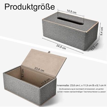 Скляниця для серветок Rarapop з PU-шкіри, сіра - органайзер для ванної, тумбочки, офісу