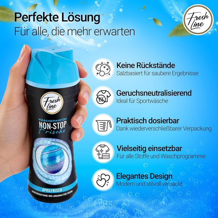 Парфумовані перли для прання Freshline, ароматизатор для пральної машини «Свіжа бавовна», 6 x 300 г