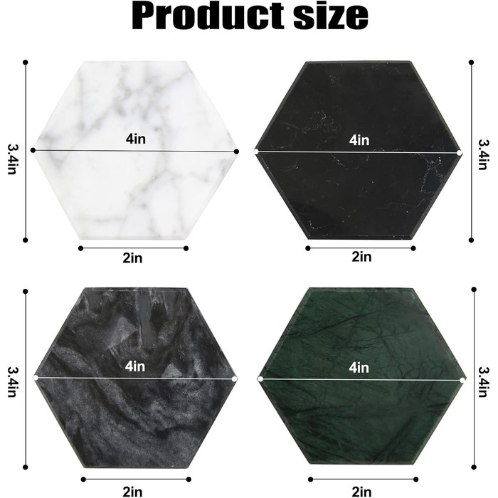 Marble Coasters for Drinks with Metal Stand for High-End Lifestyle (Set of 6) (Hexagonal, Emerald Green)
