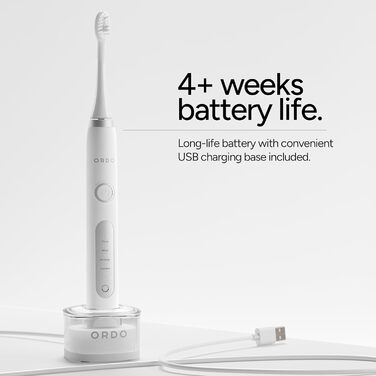 Електрична зубна щітка Ordo Sonic Advanced Smart Tech з 4 режимами чищення, USB-зарядкою, сріблясто-білого кольору