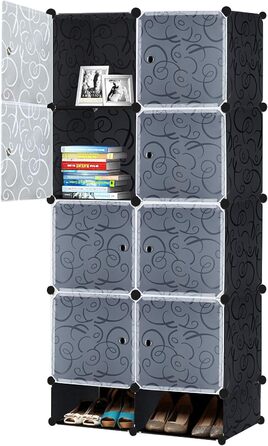 HENGMEI DIY Closet Wardrobe Storage Shelf System, Cube Organization System, Shoe Cabinet, Closet with Door (Black) (8 Boxes)