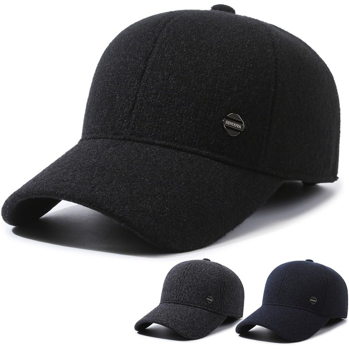 Кепка YAMEE для чоловіків на зиму з відкидними навушниками, тепла бейсболка, універсальний розмір (2361*Чорний)