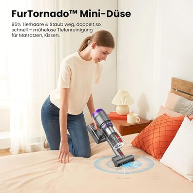 Бездротовий акумуляторний пилосос NOVAX T80 Flex: 600W, 58000Pa, 75 хвилин роботи, для килимів, твердих поверхонь та шерсті тварин, з міні-насадкою FurTornado™ та щіткою для видалення кліщів