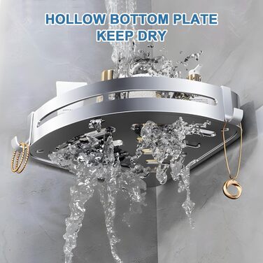 Поличка для душу без свердління, кутова, 2 шт., срібна, алюміній. Органайзер для ванної кімнати з 4 гачками. Підходить для ванної та кухні