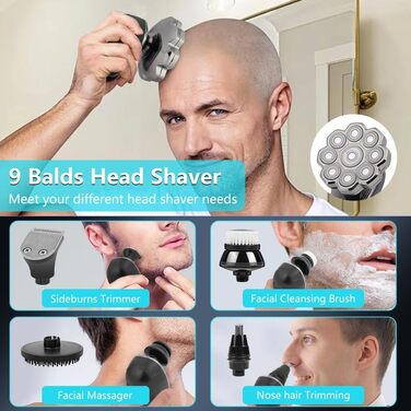 Електричний чоловічий голкострум OFFCUP Glatzen з 9D головками, водонепроникний (IPX6), з тримером для носа, LED дисплеєм, бездротовий