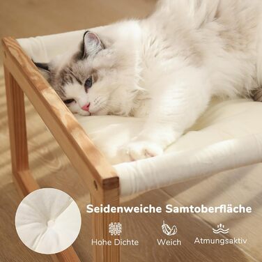 Cat bed and dog bed, elevated, large, and breathable, made of high-quality birch plywood, 53W x 42L x 25H cm - Ideal for cats and small dogs (white)