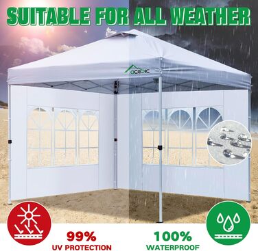 2 pieces of pavilion side panels with window and Velcro closure for 3 x 3 m pavilion, as wind and privacy screen for party tent, waterproof