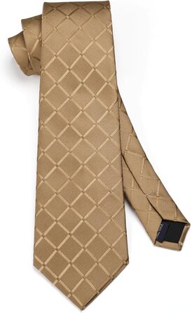 HISDERN Комплект краватки та нагрудного хустинки в клітинку для чоловіків (світло-коричневий)