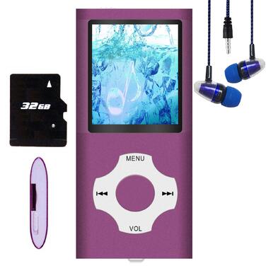 MP3/MP4 плеєр Hotechs 32GB, фіолетовий: музика, радіо, LCD-дисплей 1.8