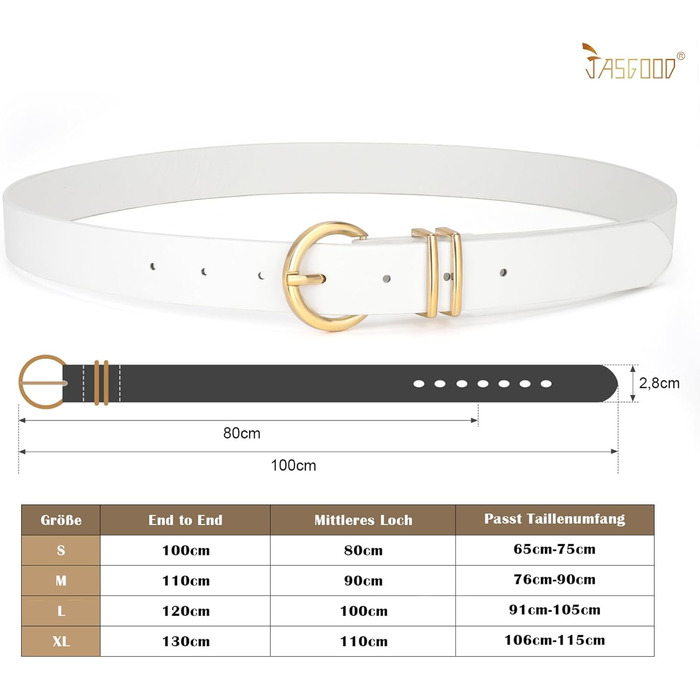 Жіночий шкіряний ремінь JasGood з золотою пряжкою, 120 см (підходить для талії 91-105 см)