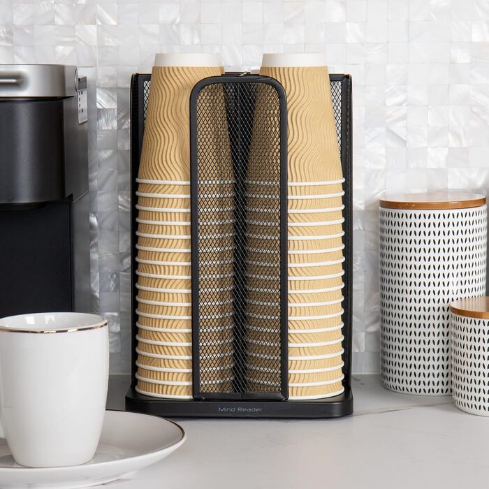 Mind Reader Network Collection, 4-Compartment Cup and Lid Dispenser, Countertop Organizer, Metal Mesh, 8