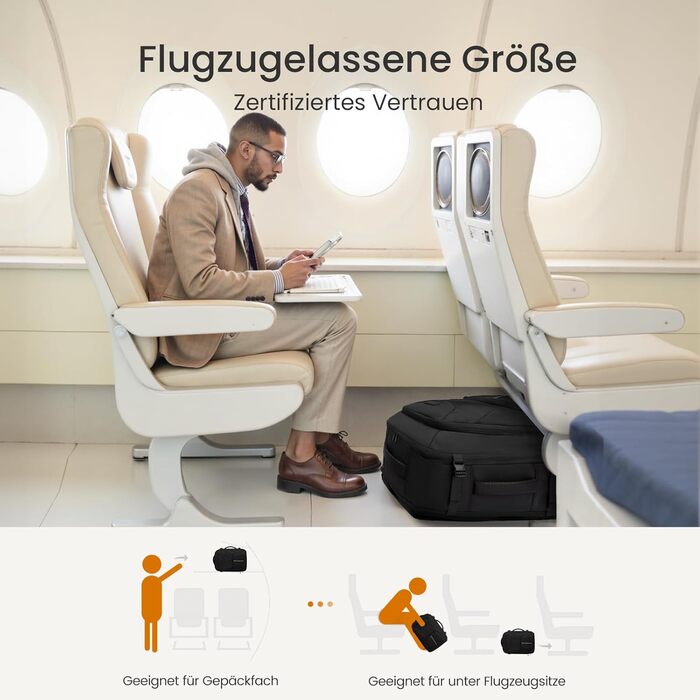 LOVEVOOK Рюкзак ручної поклажі 40L, великий розширюваний туристичний рюкзак для чоловіків, рюкзак для ноутбука 17 дюймів, валіза-рюкзак, ручна поклажа для подорожей, чорний