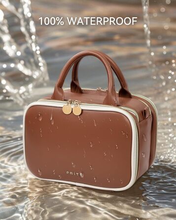 Косметичка-органайзер велика містка з водонепроникним покриттям та ручкою, з декількома відділеннями (колір: кавовий)