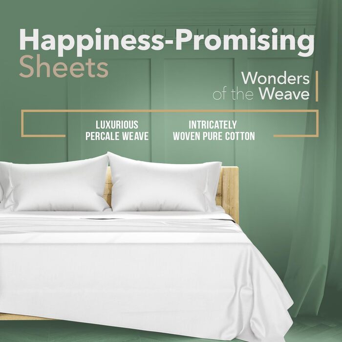 TEXAS LINEN CO. 100% Organic Cotton Fitted Sheet Set for Deep Pocket Double Beds – 3-Piece Organic Cotton Percale Bed Sheet Set (White), Soft, Cooling, Breathable, 40.6 cm (16 inch) Deep Pocket Hotel Bed Sheets