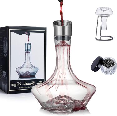 Eisberg Wine Decanter Set, wine aerator decanter with aeration filter, drying stand and cleaning pearls, decanter for red wine, wine decanter, 100% hand-blown lead-free crystal glass (1400ml)