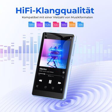 MP3 плеєр з Bluetooth та WiFi на 160 ГБ, 4.5-дюймовий сенсорний екран, підтримка Spotify (синій, 96ГБ)