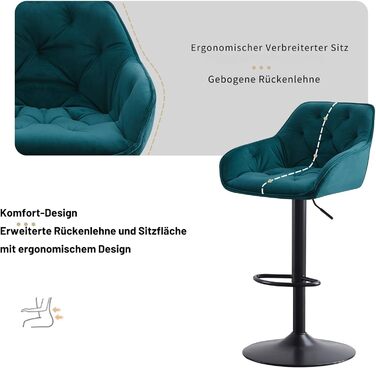 JaHECOME Adjustable Velvet Bar Stools (Set of 2) - Backrest, Kitchen Counter Height, Teal