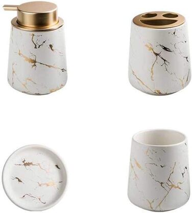 Набір аксесуарів для ванної кімнати – 4 шт. з ефектом темного зеленого мармуру: дозатор мила, тримач для зубних щіток, попільничка, мильниця (білий)