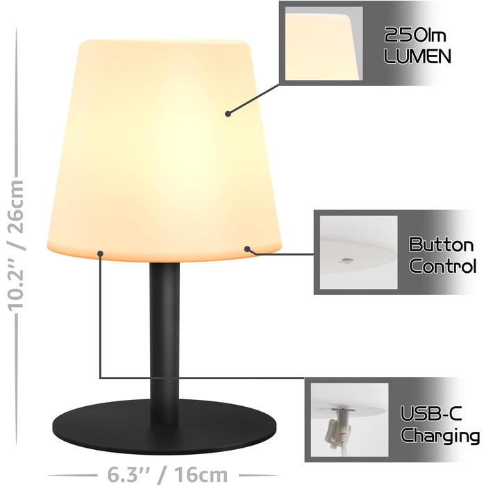 Акумуляторний LED настільний світильник Malux з димером, теплий/холодний білий (3000K/7500K), водонепроникний IP44 для дому та саду