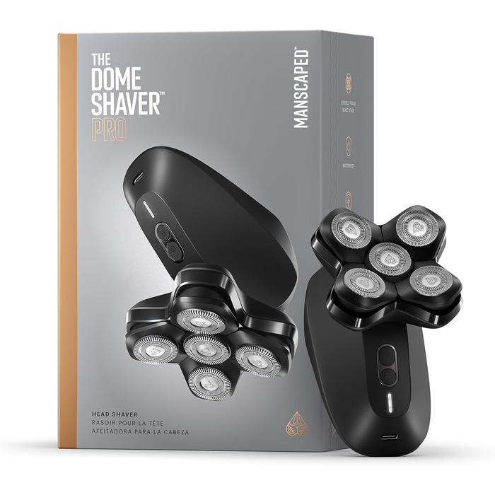 MANSCAPED® The Dome Shaver™ PRO Head Shaver for Men, 5 rotating SkinSafe® blades with FlexAdjust Technology, waterproof, USB-C/Inductive charging, battery-powered, travel lock