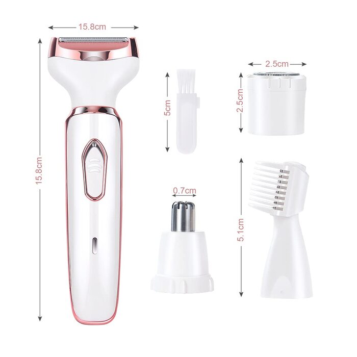 Електричний жіночий тример ACWOO 4-в-1 для обличчя, носа, під пахвами, в зоні бікіні та інтимній зоні, USB-зарядка, рожевий