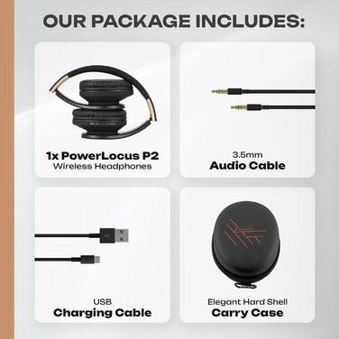 Бездротові навушники PowerLocus Over-Ear з Bluetooth, мікрофоном, складні конструкції, м'які амбушюри, Hi-Fi стерео бас, для дітей/дорослих/TV/PC/Home Office (Чорний/Золотий)