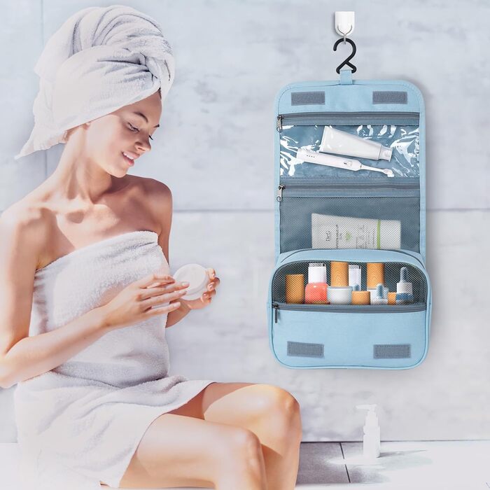 Kulturbeutel AiQInu: Розкладна косметичка-органайзер для подорожей з гачком, унісекс, блакитна