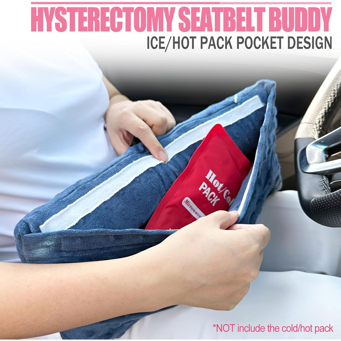 Hysterectomy Seat Belt Pillow, Hysterectomy Recovery, a Must-Have After Surgery, Belly Pillow with Ice/Heat Pack for Tummy Tuck, C-Section Recovery, Gifts, Minky Dot Denim Blue