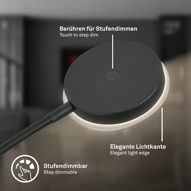 LED лампа BRILONER з торшетом, регульована яскравість, поворотна, настільна лампа для дому, офісу, читання, 32,5x13x40 см, чорна