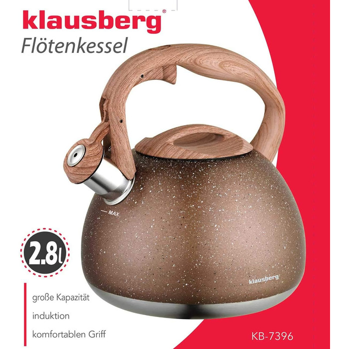 Чайник електричний Klausberg Flötenkessel 2.8L з покриттям з мармуру, коричневий KB-7369