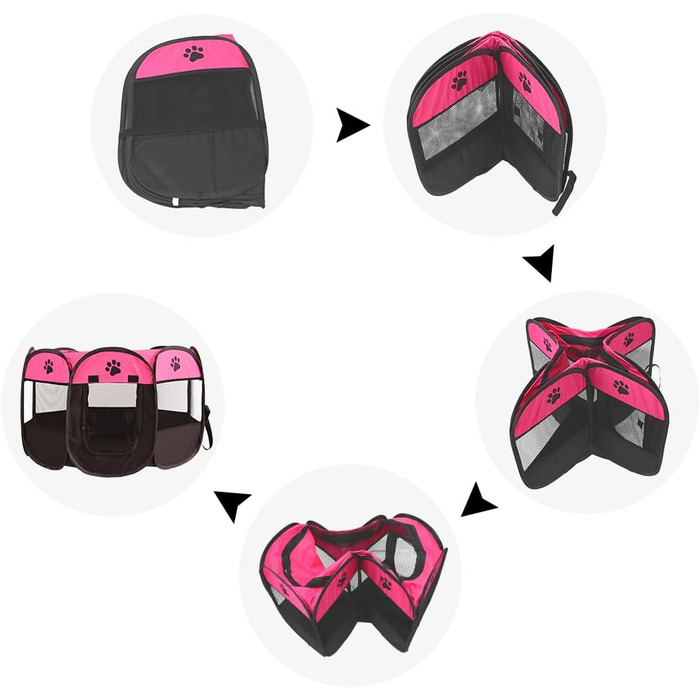 Клітка-забігайлище для цуценят та собак, складана, 73x73x43 см (рожевий+чорний)