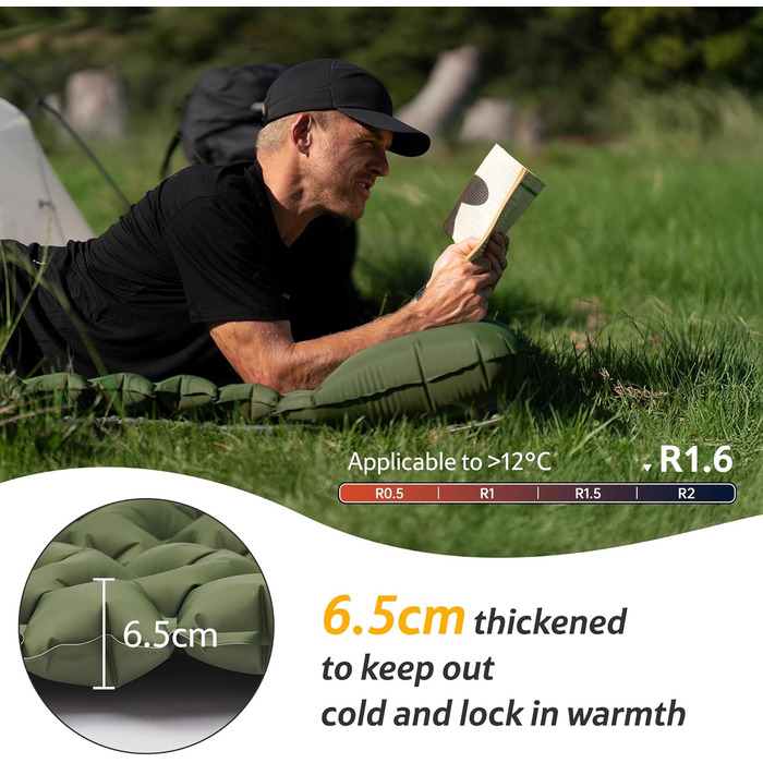 Килимок для кемпінгу Naturehike, Ultraleichte, Надувний, з інтегрованим насосом, для велосипедних походів та наметів, односпальний (з надувним мішком для зберігання, двоспальний)