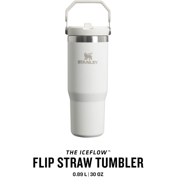 Stanley Flip Straw Tumbler 1.0 Drinking Bottle with Straw 0.89L - Thermos Bottle Keeps Drinks Cold for 12+ Hours - Dishwasher Safe - Sports Bottle - Water Bottle BPA Free - Frost