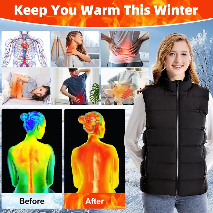 Гріюча жилетка для чоловіків та жінок, 21 зона обігріву, 3 регулятори температури, електрична жилетка USB для катання на лижах, риболовлі, мотоциклів, кемпінгу, активного відпочинку (без Powerbank), XL
