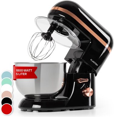 Klarstein 5L Stand Mixer - 2000W Kitchen Machine with Dough Hook & Whisk - 6 Speed Universal Mixer for Baking & Cooking (Black)