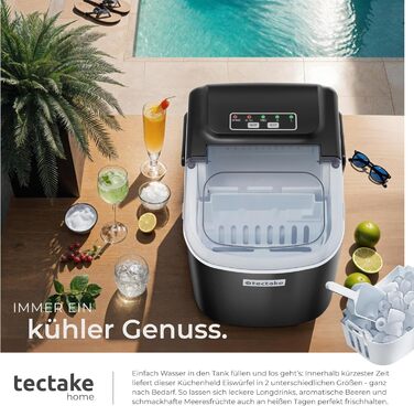 Машина для приготування льоду tectake® - швидке та зручне приготування льоду для дому та бару, чорний колір, 1,2 л, 12 кг/24 год, 2 розміри кубиків льоду, самоочищення, з лопаткою