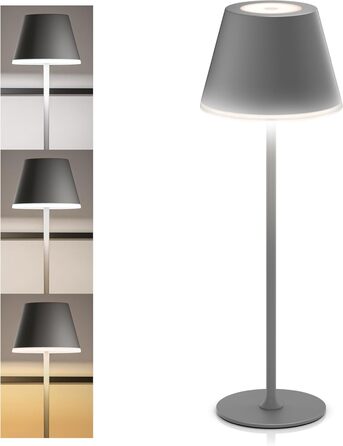 LED настільна лампа CSL з акумулятором - бездротова, сенсорна, димування, 3 кольори світла, метал, великий акумулятор, для дому та вулиці, колір антрацит