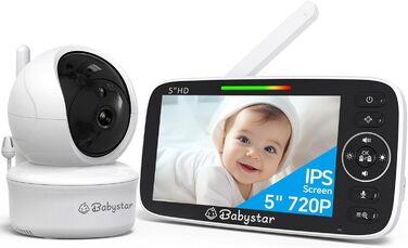 Дитячий відеоняня Babystar з камерою, 5 дюймів, 720P HD, без Wi-Fi, акумулятор 4000 mAh, Vox-функція, датчик температури, нічне бачення, 2-сторонній аудіо