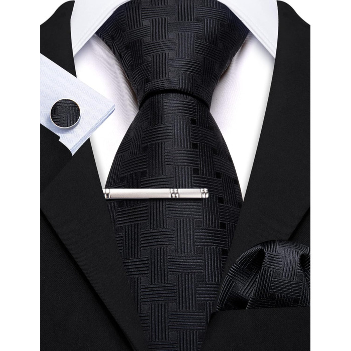 Набір краваток Barry.Wang з шовком та квітковим візерунком: краватка, запонки, нагрудна хустинка (чорний)