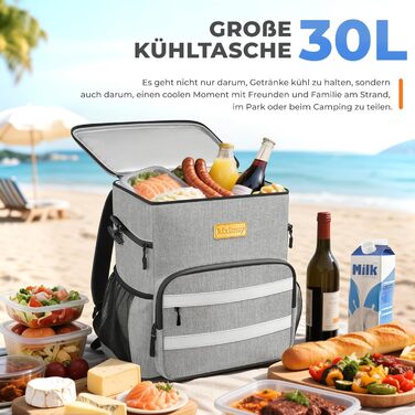 Термосумка-холодильник 30л Premium: ізольована, складана, водонепроникна. Ідеально для кемпінгу, пікніка, пляжу, BBQ, автомобіля - Сіра