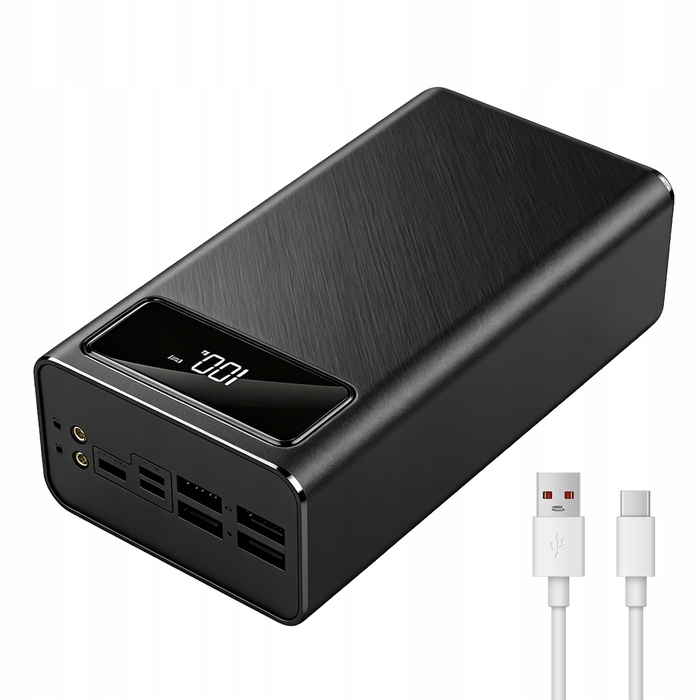 Повербанк 50 000 mAh з ліхтариком та вбудованими кабелями (4xUSB, USB-C, Lightning)
