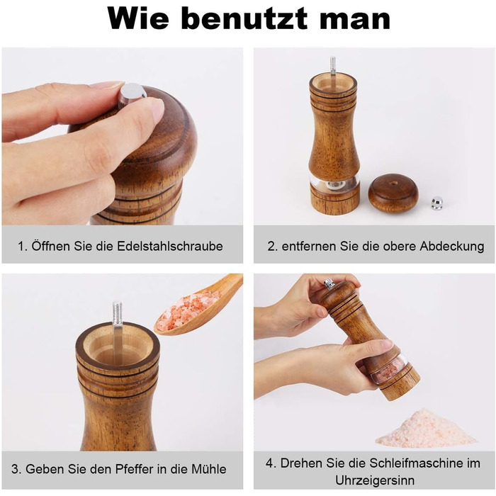 Механічна соляна млинка Pfeffermühle з дерева, набір 2 шт. з керамічним жорном, регулювання помелу, висота 16,5 см, ретро, XL