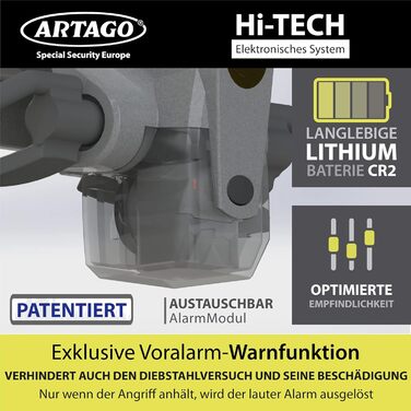 ARTAGO 870 Блокіратор керма 2-в-1 з сигналізацією 120дБ і LED, протиугінний замок для авто, на кермову спицю, преміум якість