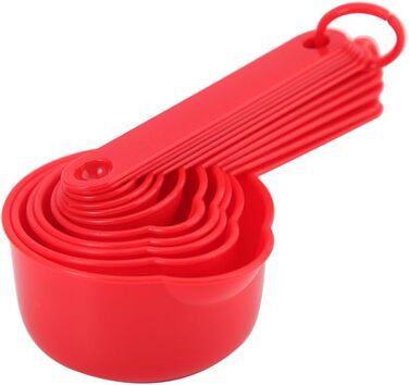 Measuring cup and spoon set, 11-piece plastic measuring cup and spoon set for dry and liquid ingredients, 5 measuring cups and 6 measuring spoon set for children for cooking and baking, color: red