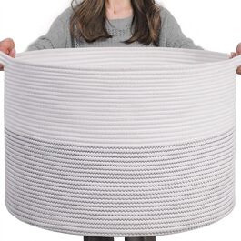 TIMEYARD XXL Large Laundry Basket, Storage Basket, Children's Laundry Basket, Storage Basket for Toys Cotton Rope, Basket with Handles for Blankets and Pillows, 55x35cm, White with