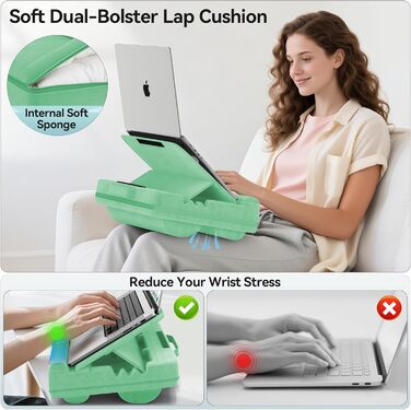 Підставка для ноутбука з регулюванням кута нахилу, подушка для роботи з ноутбука на дивані, підставка для ноутбука до 16 дюймів (зелена)