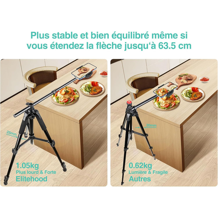 Штатив для смартфона Elitehood з виносним плечем 114 см, гнучкий, 180 см, 360° - для відеозйомки