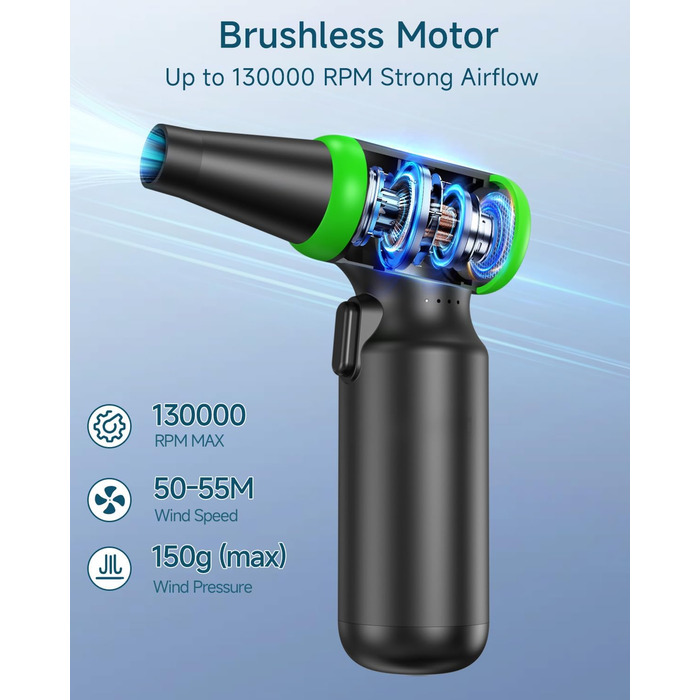 Електричний пилосос для чищення ПК - бездротовий Air Duster W03-2 з акумулятором 6000mAh, щіткою та USB-зарядкою для ноутбуків та електроніки
