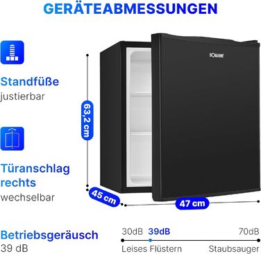 Міні-холодильник Bomann 58 л з 2 скляними полицями, регулювання температури, чорний (KB 7347, 2023)