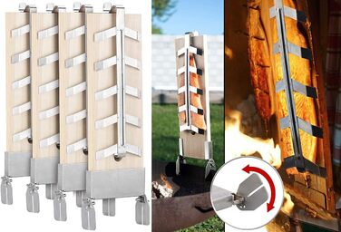 Набір кедрових дощок для запікання лосося Rosenstein & Söhne з нахильними тримачами з нержавіючої сталі, 4 шт.